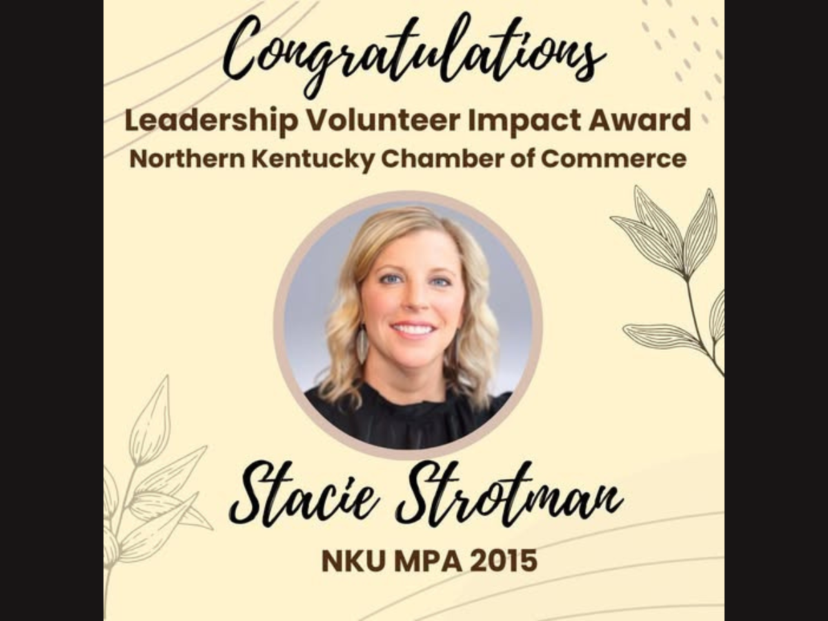 Stacie Strotman headshot with a congratulations frame around it